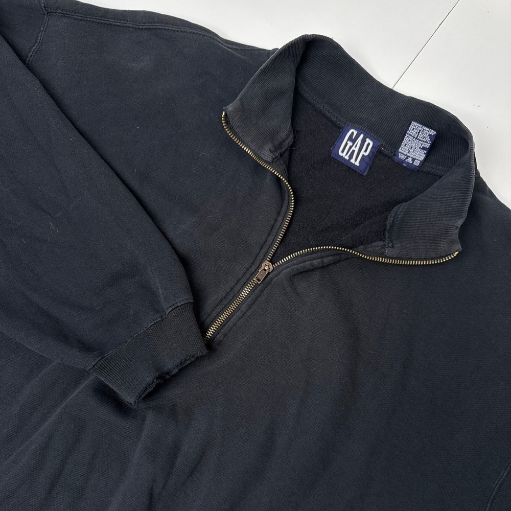 Vintage Gap Quarter Zip Sweatshirt Mens Large Faded Black Mock Neck Pullover L